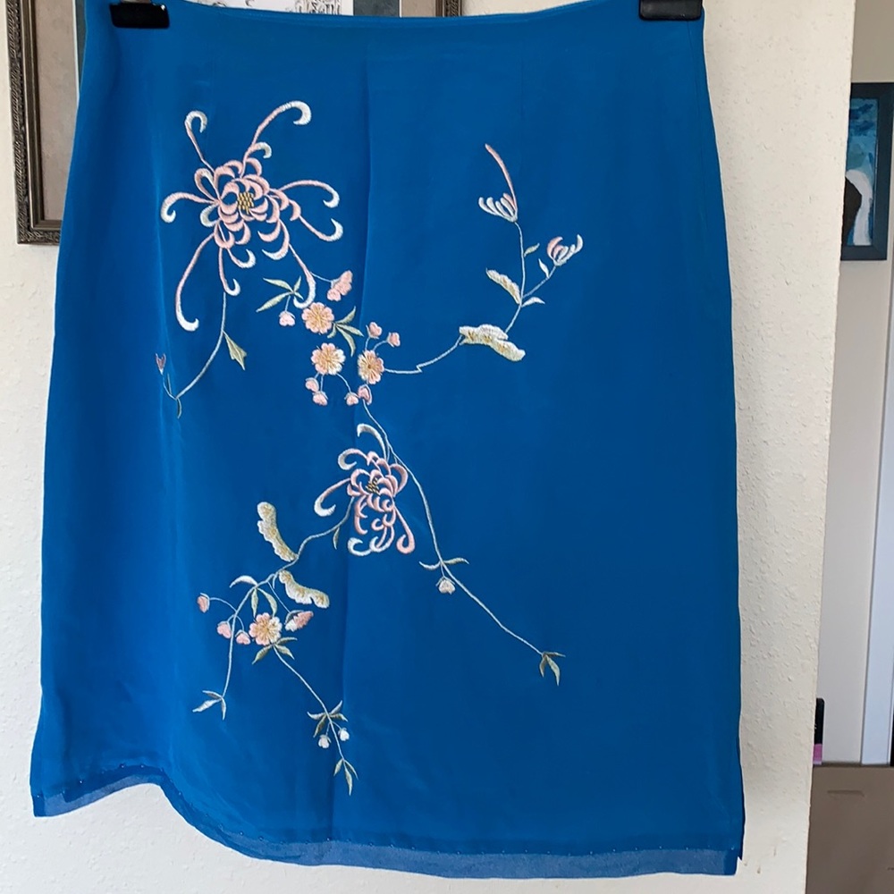 Boston Proper Embellished Blue Silk Skirt S 6